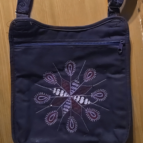 Purple Bird Embroidered Crossbody Bag with Matching Wallet - Picture 2 of 8